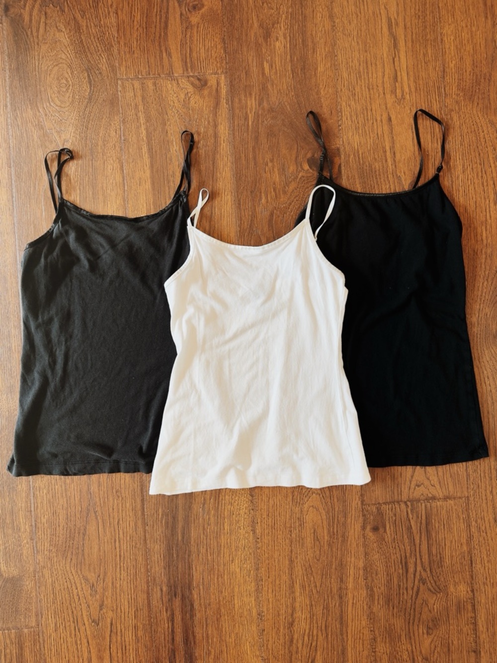 Cotton Spaghetti Strap Camisole Tank Tops Adjustable Straps Black and White Set